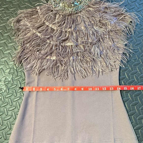 Gracia Lilac Embellished & Feathered  Mesh Top Size Small - Picture 5 of 10